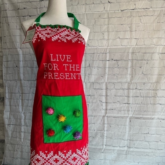 Two’s company pretty ugly Christmas apron NWT - Picture 1 of 15